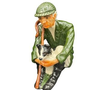 Vintage Shebeg‎ Isle of Man Pottery Sheperd and SheepDog figurine Sandra L rare